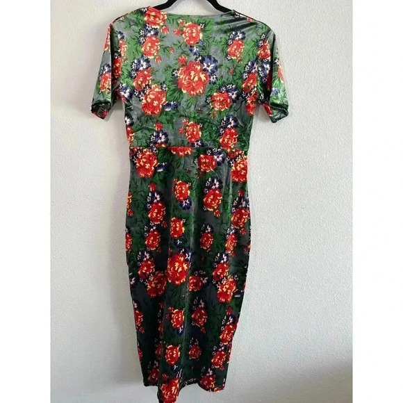 Zara Trafaluc Floral Velvet V Neck Midi Dress M - Picture 9 of 10